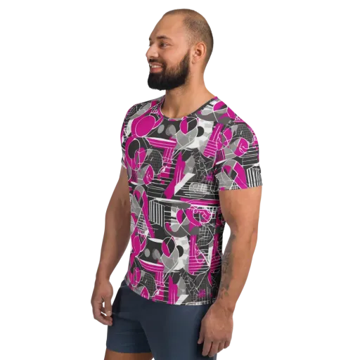 Fuchsia Framework on a Men's Athletic T-Shirt