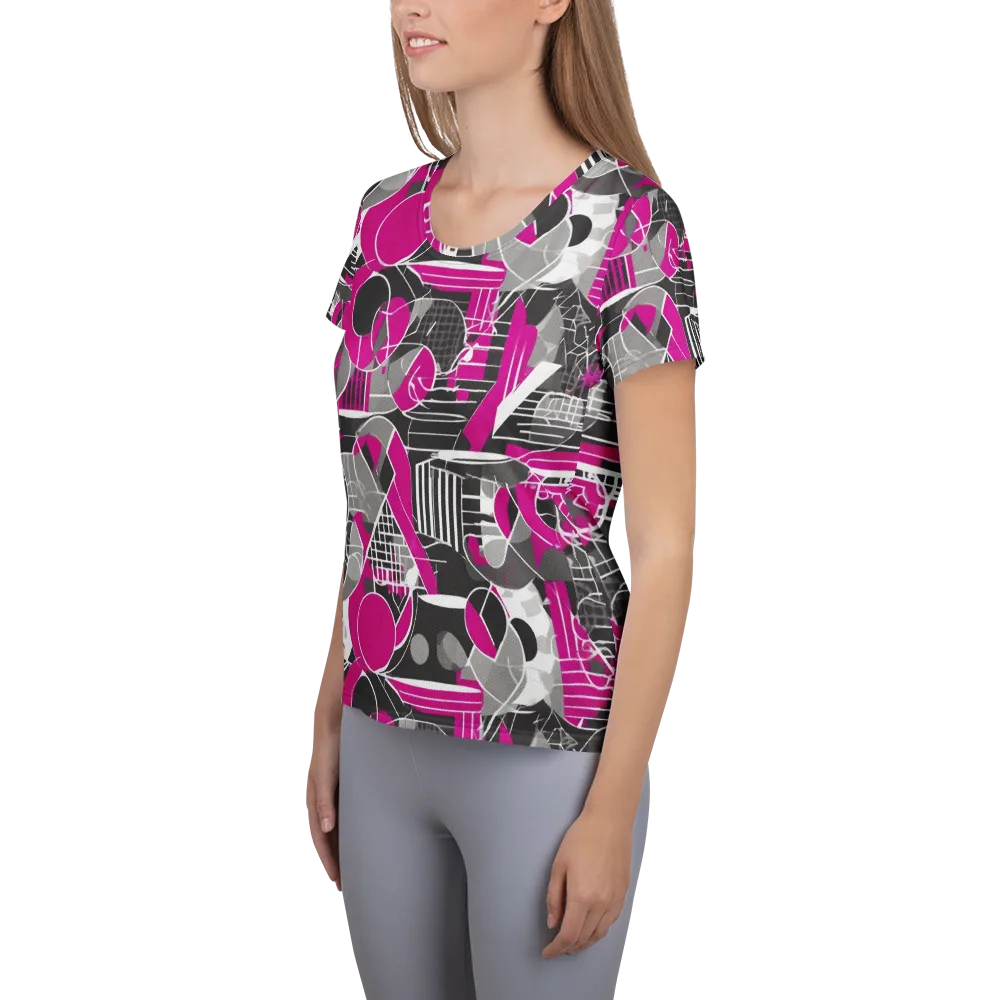 Fuchsia Framework on Women's Athletic T-Shirt — Left