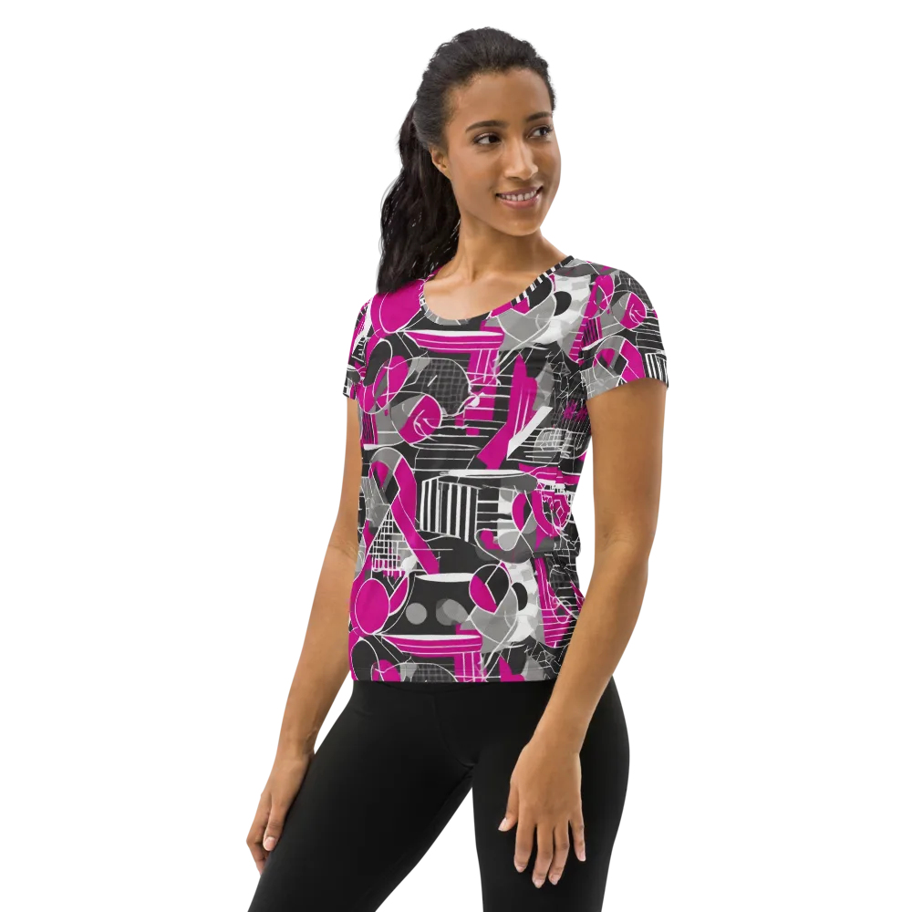 Fuchsia Framework on Women's Athletic T-Shirt — Left