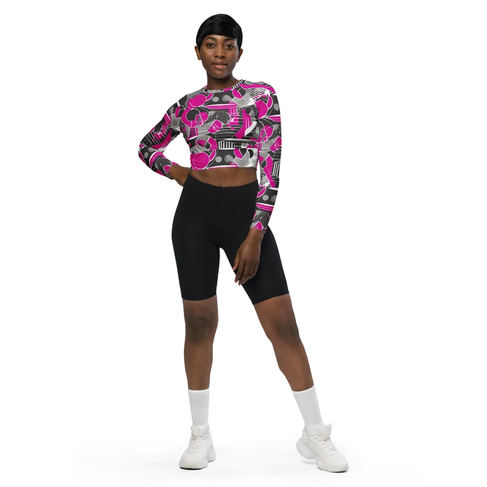 Fuchsia Framework on Long Sleeve Crop Top — Front