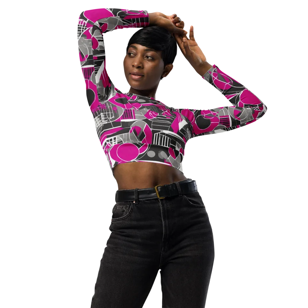 Fuchsia Framework on Long Sleeve Crop Top — Front
