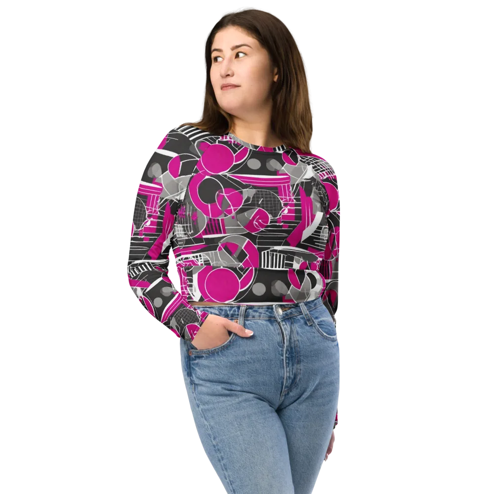 Fuchsia Framework on Long Sleeve Crop Top — Front