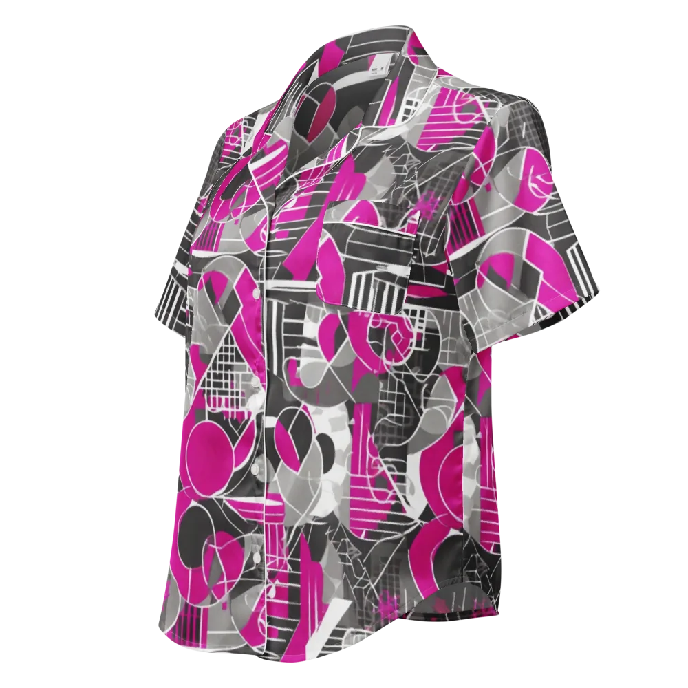 Fuchsia Framework on Women's Short Sleeve Pajama Top — Left Front