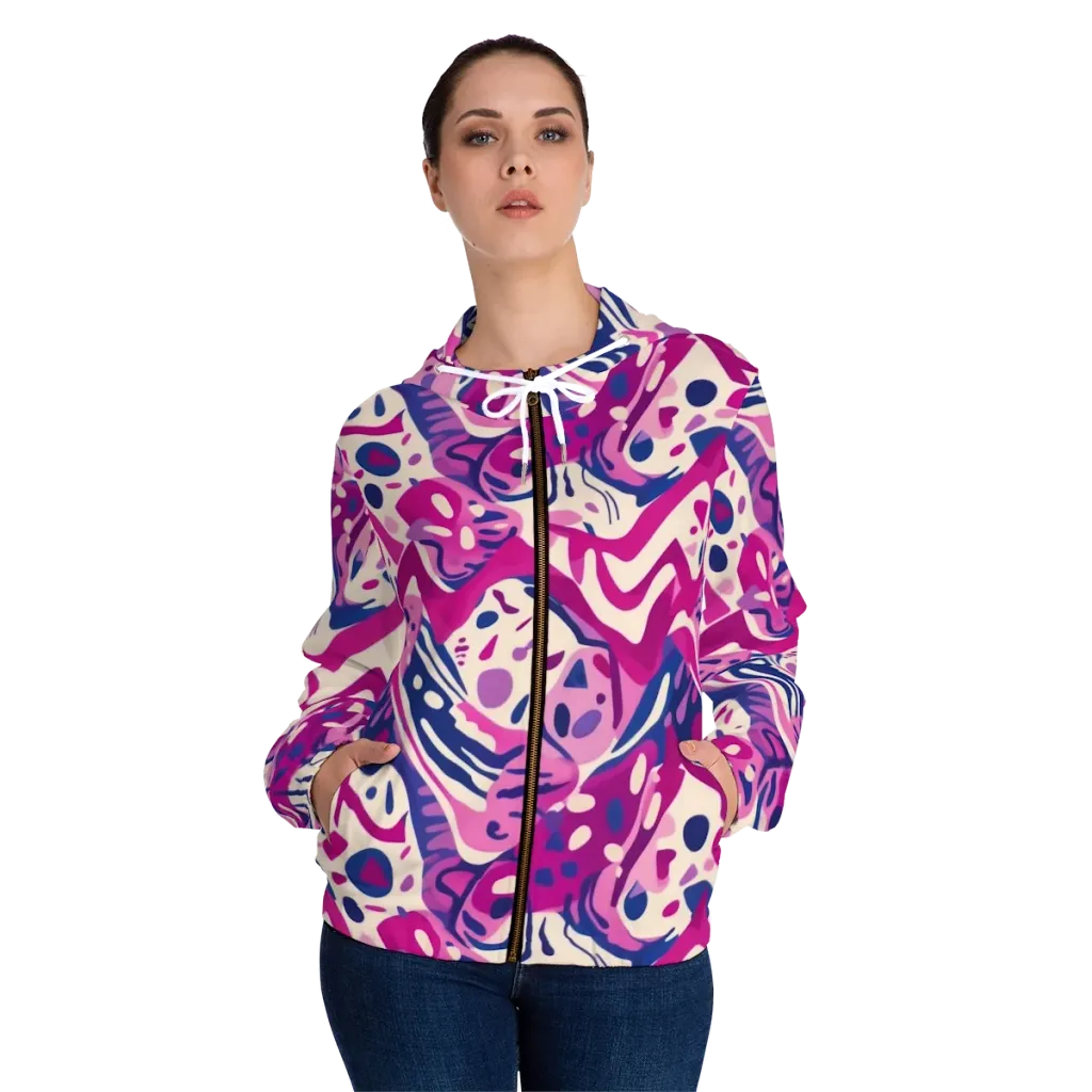 Neon Matisse on Women's Full-Zip Hoodie — Front On Person