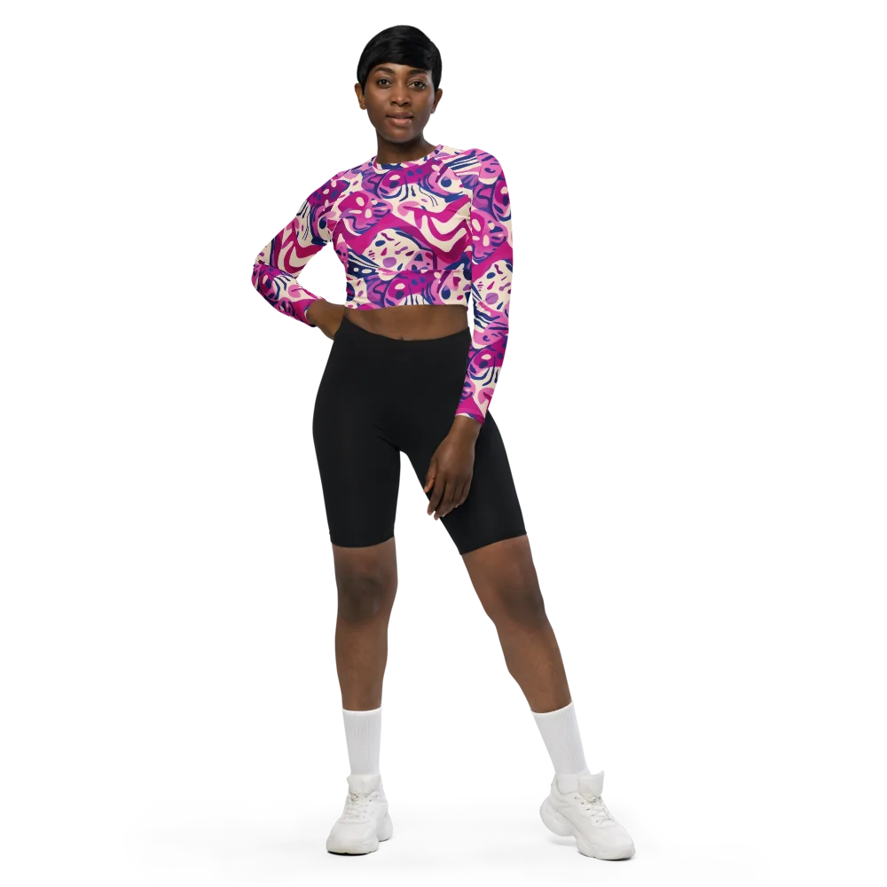 Neon Matisse on Long Sleeve Crop Top — Front