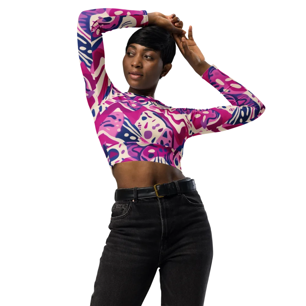 Neon Matisse on Long Sleeve Crop Top — Front