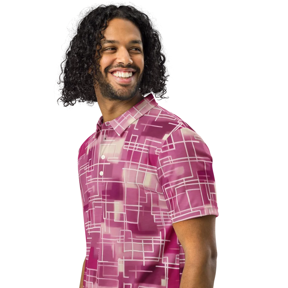 Neon Grid on Men's Slim Fit Polo Shirt — Left Front