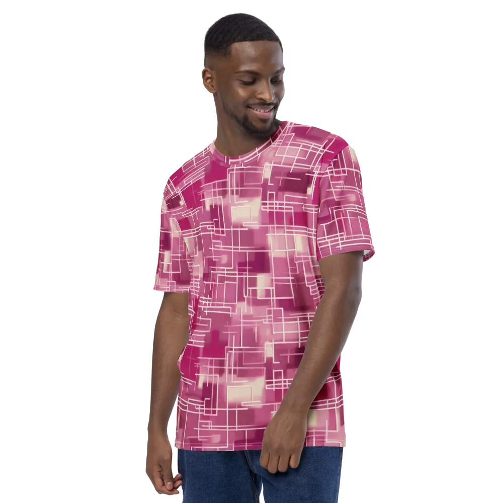 Neon Grid on Men's Crew Neck T-Shirt — Left