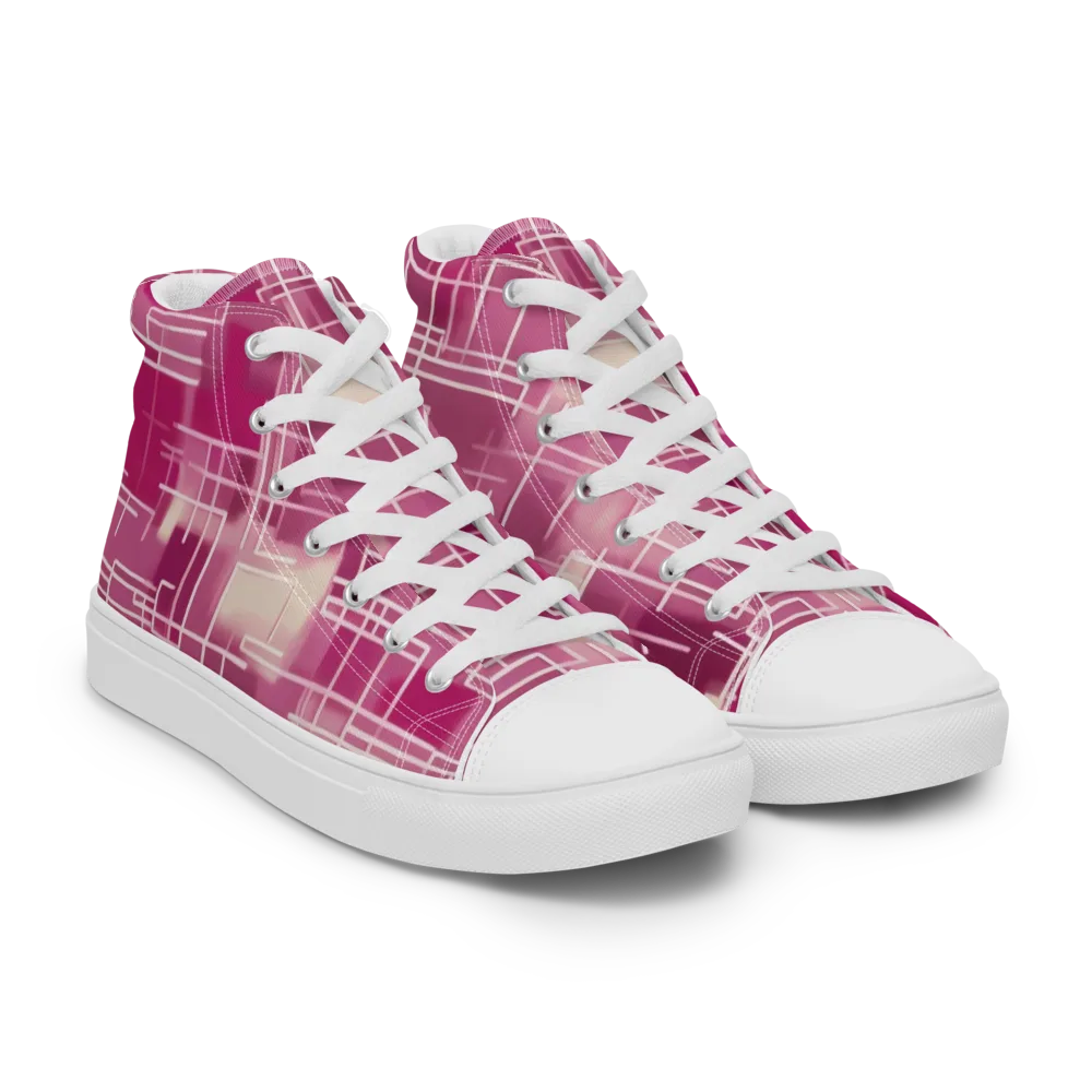 Neon Grid on Men's High Top Canvas Shoes — Right Front