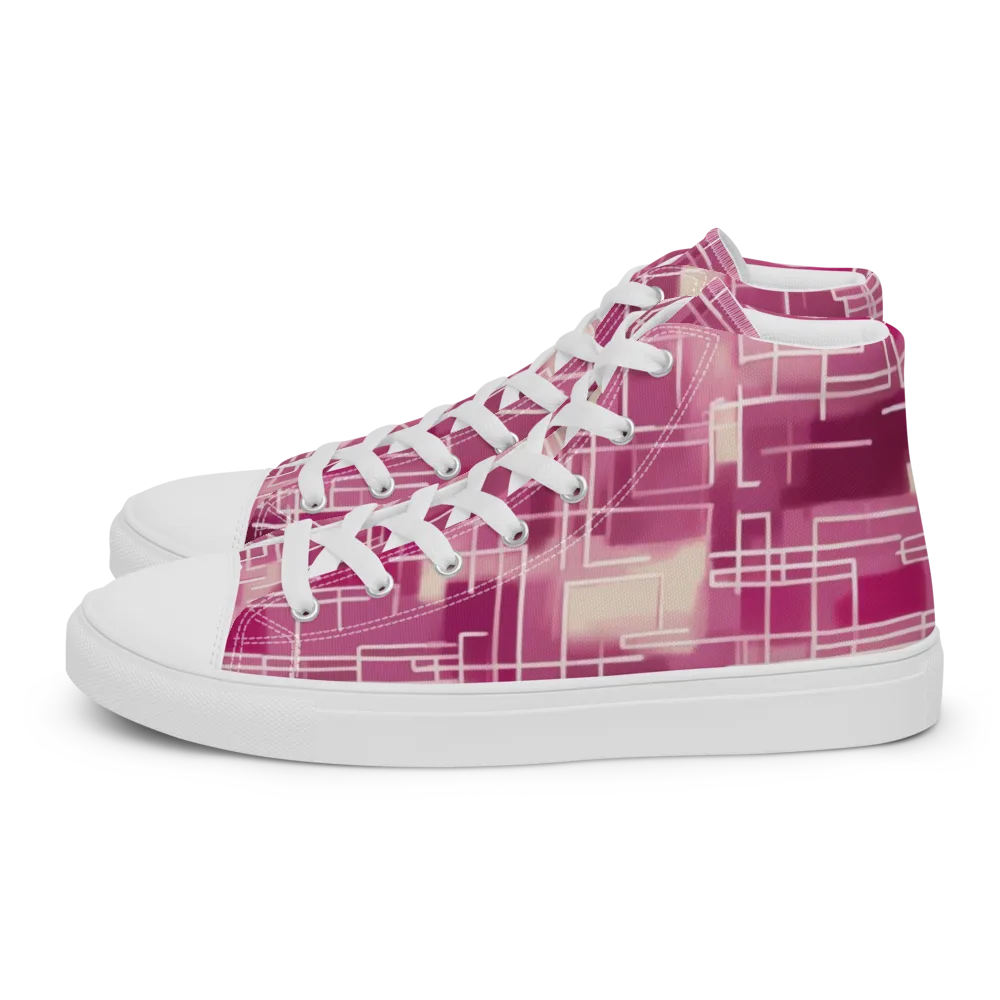 Neon Grid on Men's High Top Canvas Shoes — Left
