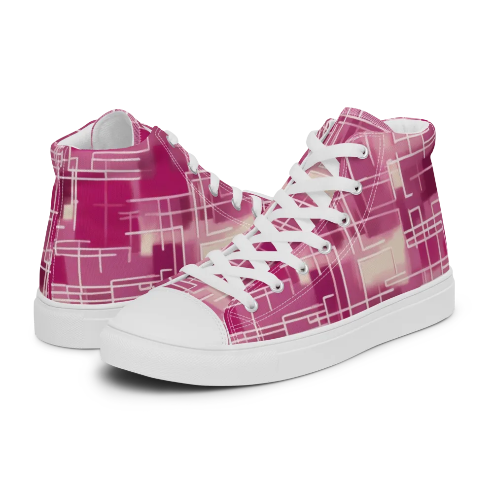 Neon Grid on Men's High Top Canvas Shoes — Left
