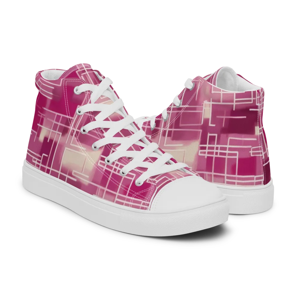 Neon Grid on Men's High Top Canvas Shoes — Right
