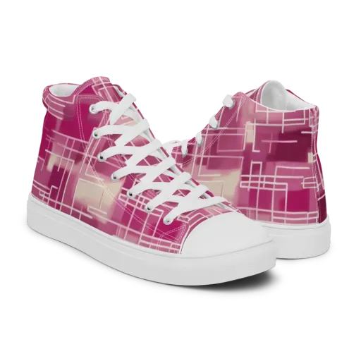 Neon Grid on a Men's High Top Canvas Shoes