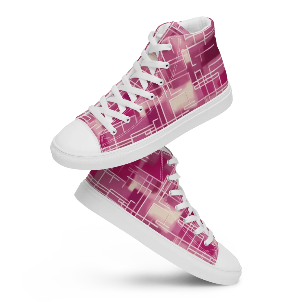 Neon Grid on Men's High Top Canvas Shoes — Front