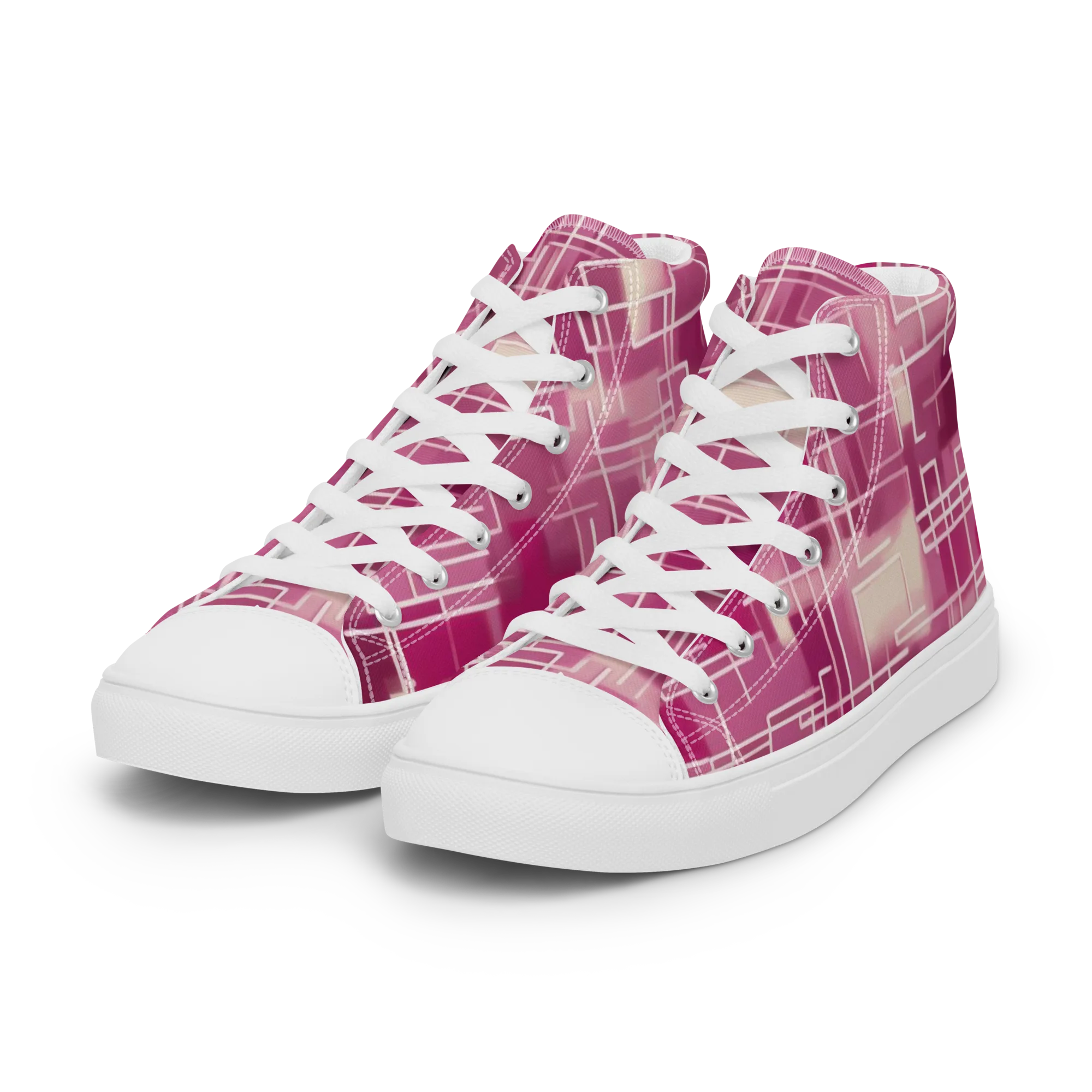 Neon Grid on Women's High Top Canvas Shoes — Left Front