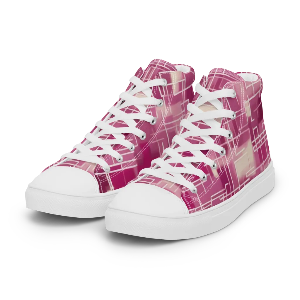 Neon Grid on Women's High Top Canvas Shoes — Left Front