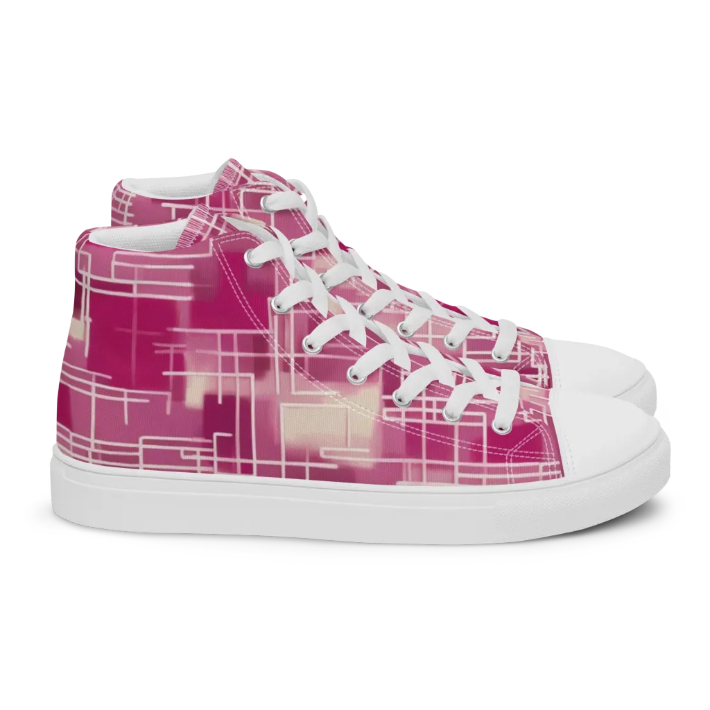 Neon Grid on Women's High Top Canvas Shoes — Right