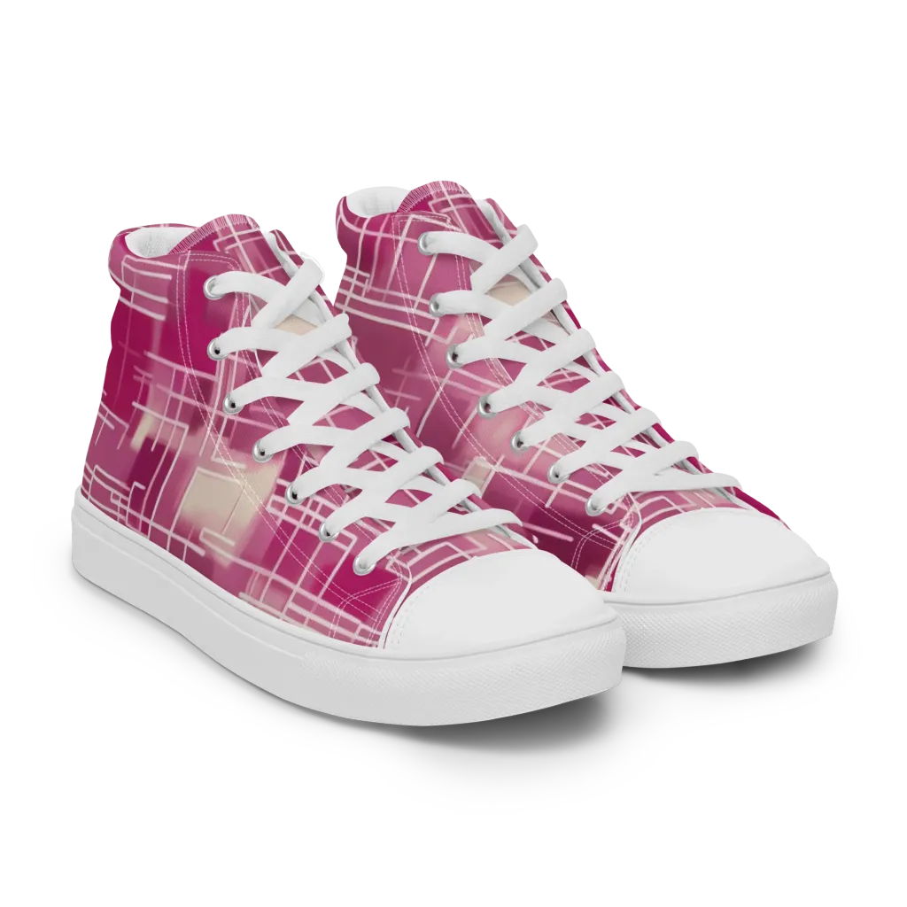 Neon Grid on Women's High Top Canvas Shoes — Right Front