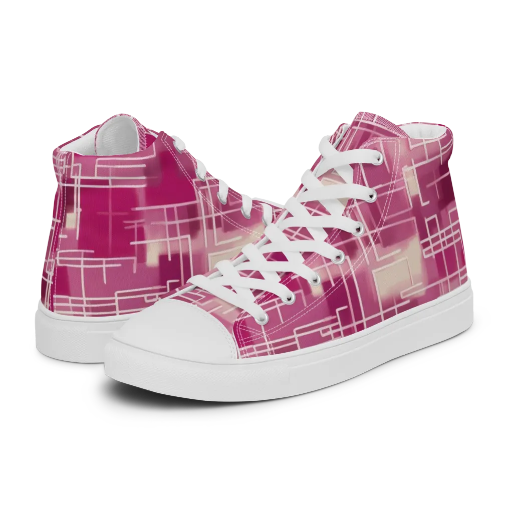 Neon Grid on Women's High Top Canvas Shoes — Left