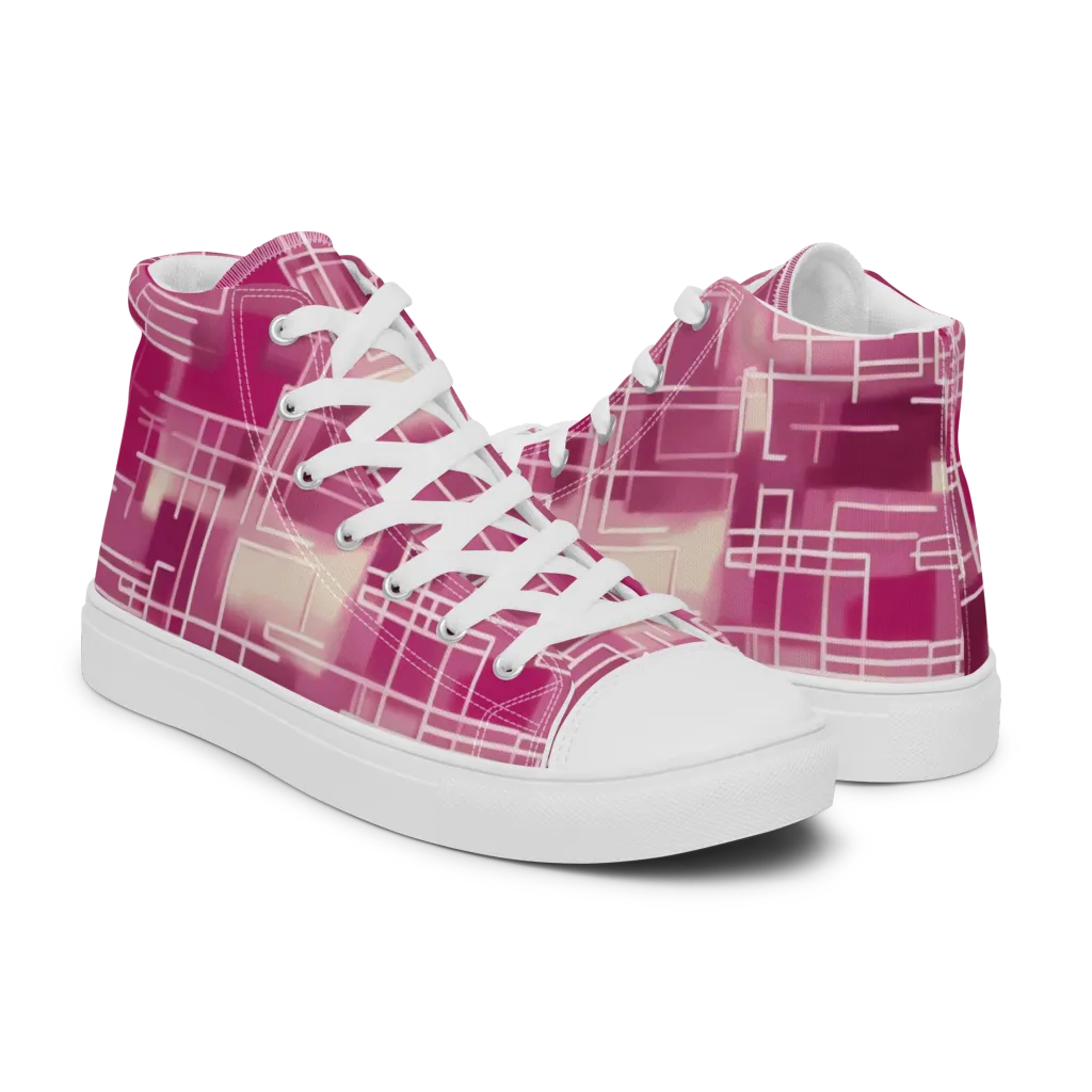 Neon Grid on Women's High Top Canvas Shoes — Right