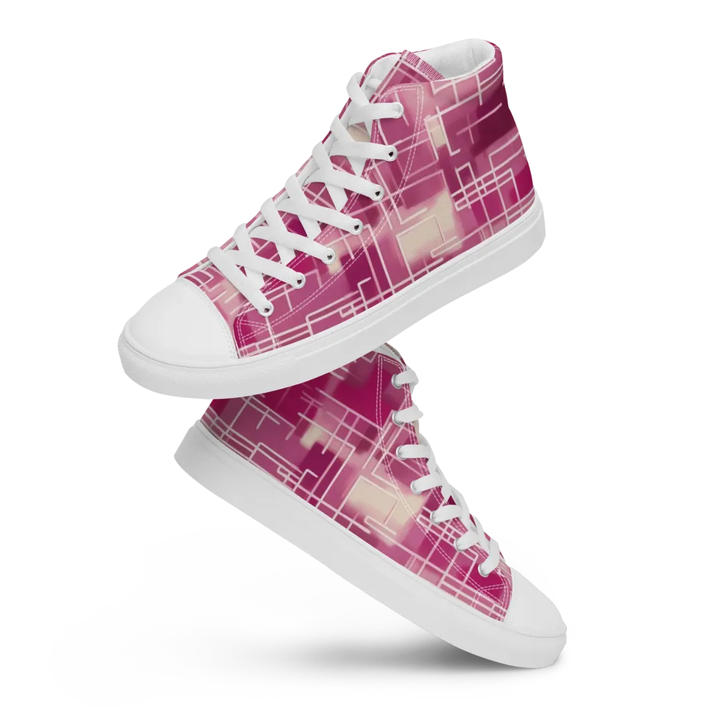 Neon Grid on Women's High Top Canvas Shoes — Front