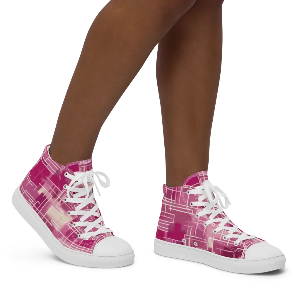 Neon Grid on Women's High Top Canvas Shoes — Right