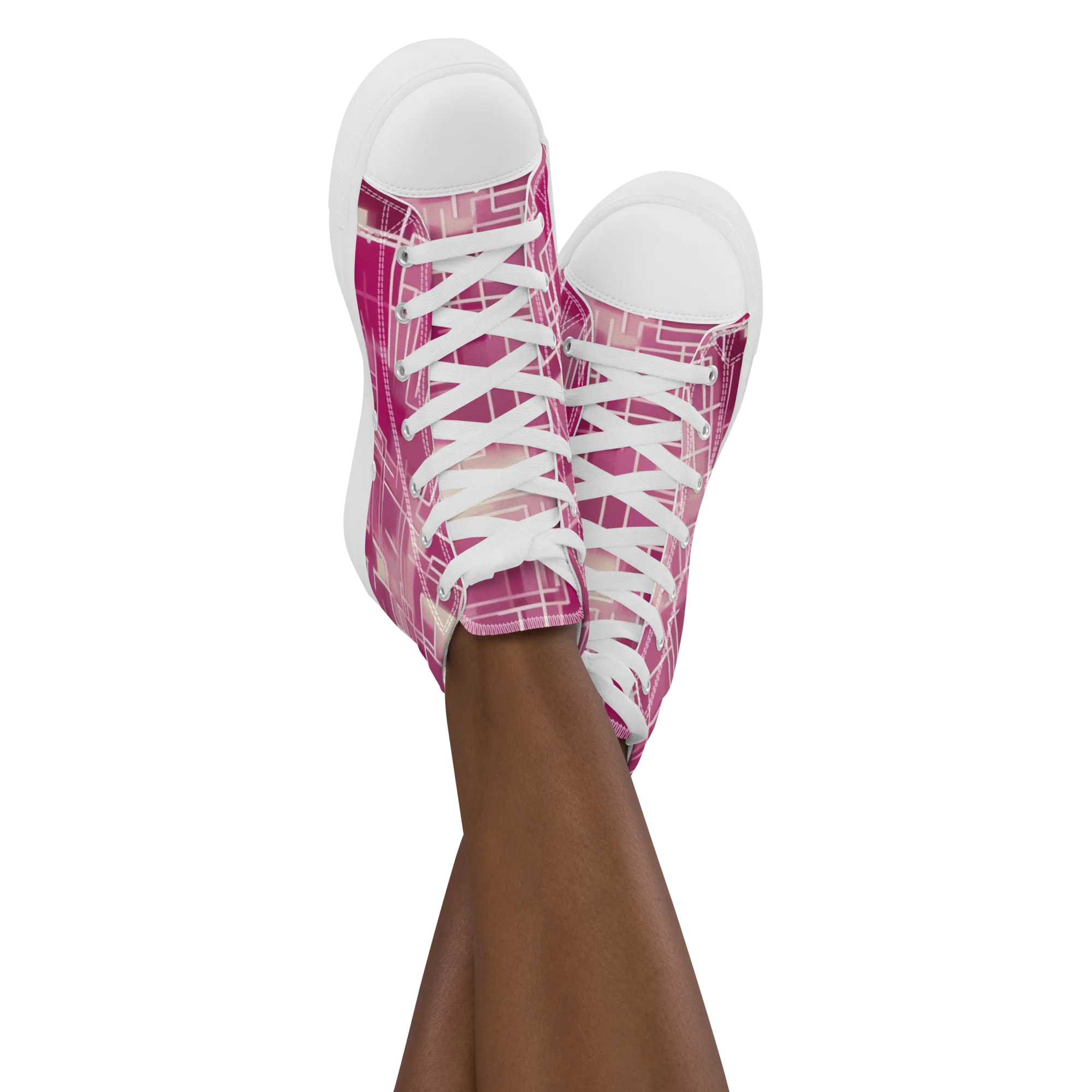 Neon Grid on Women's High Top Canvas Shoes — Front