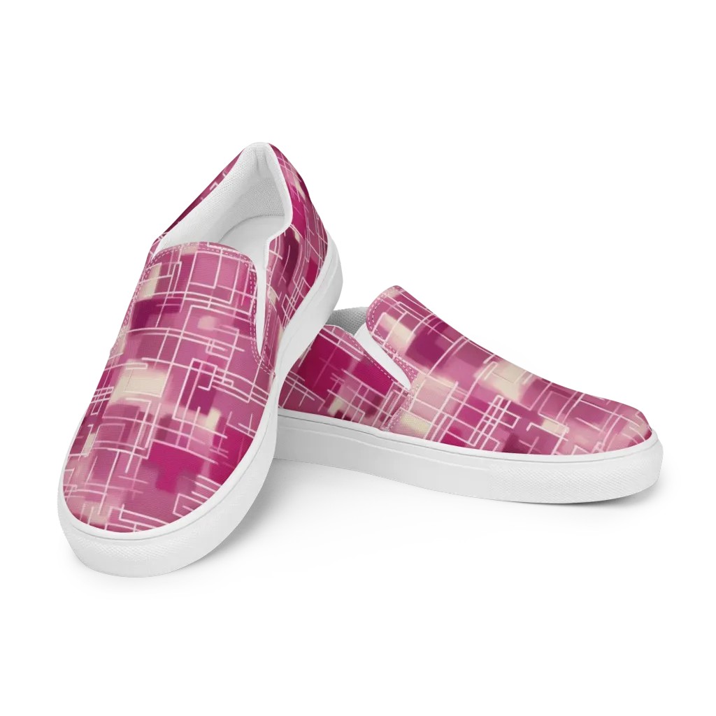 Neon Grid on Men's Slip-On Canvas Shoes — Left Front