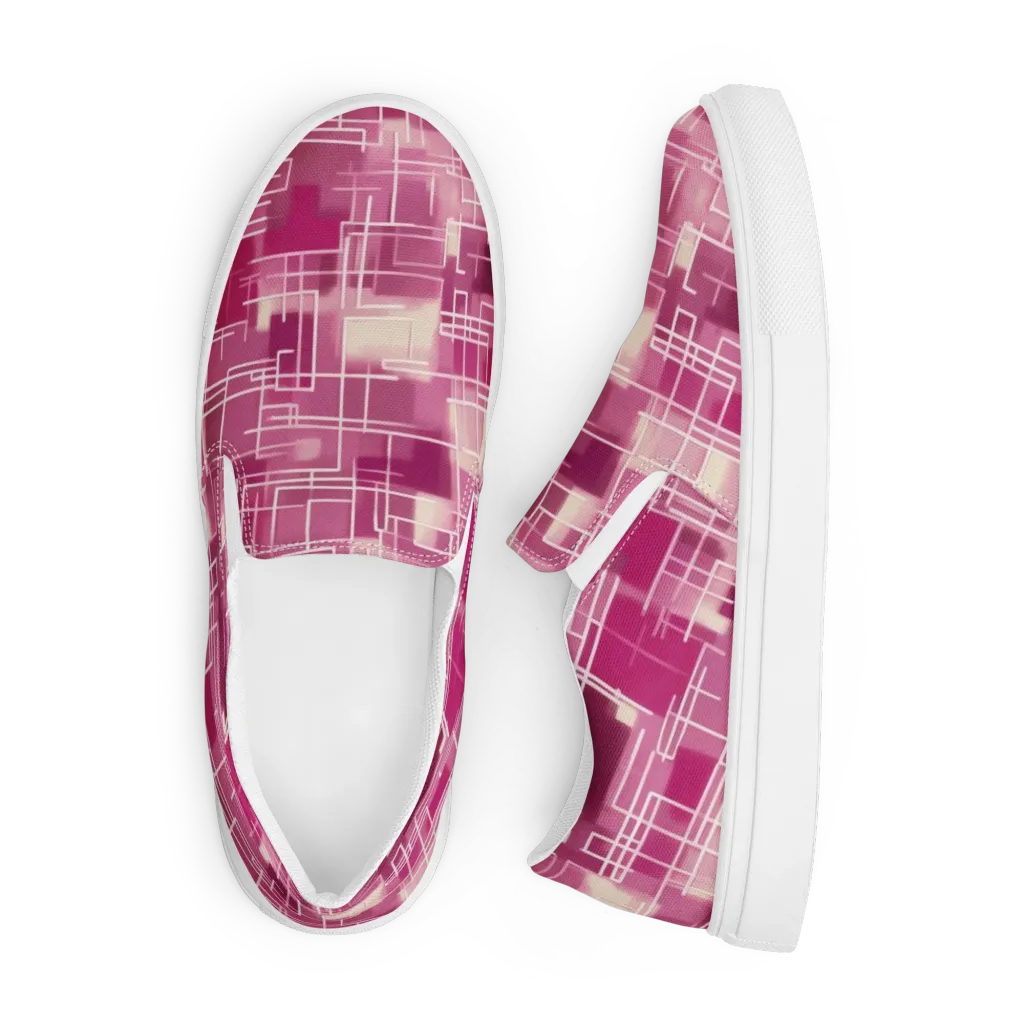 Neon Grid on Men's Slip-On Canvas Shoes — Front