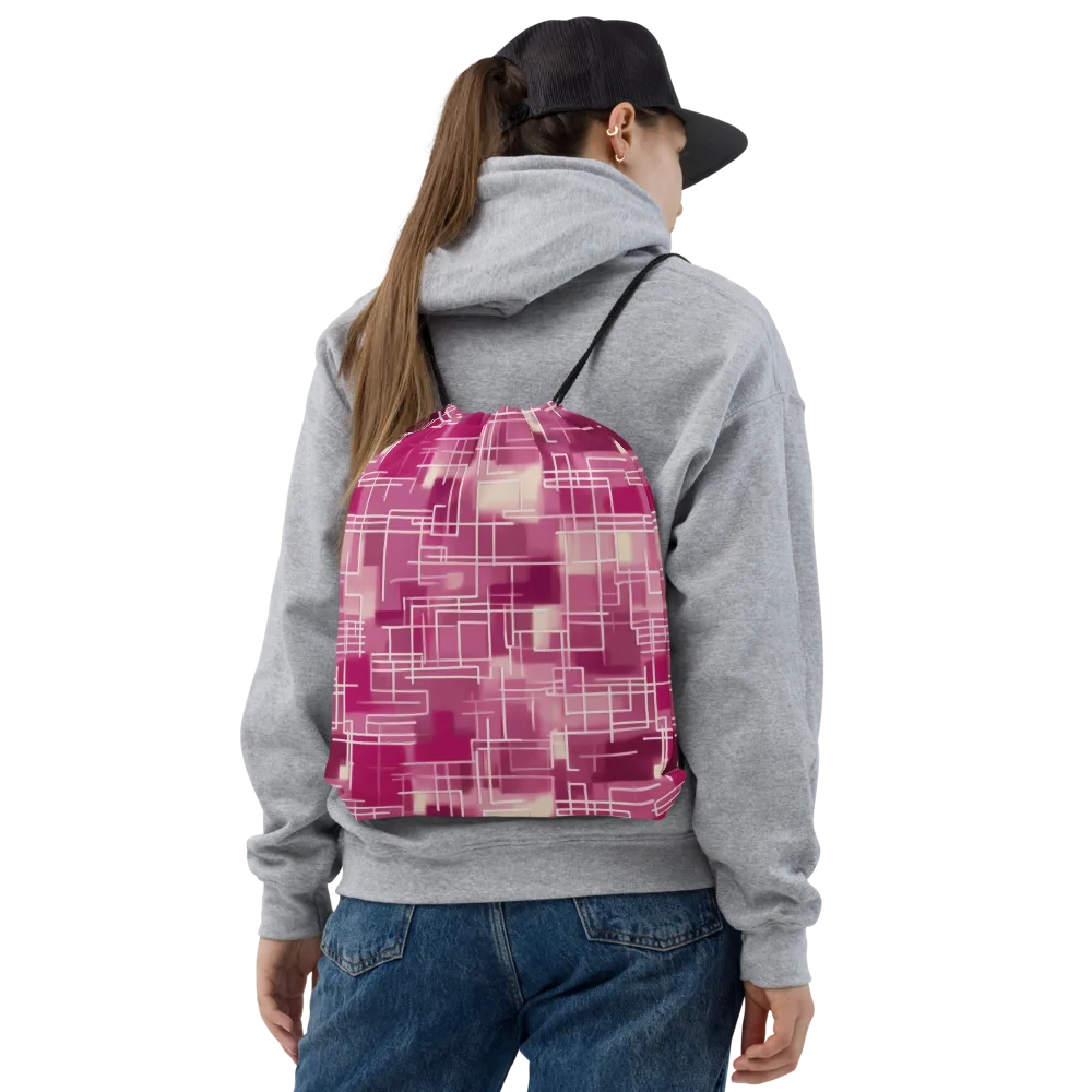 Neon Grid on Drawstring Bag — Front