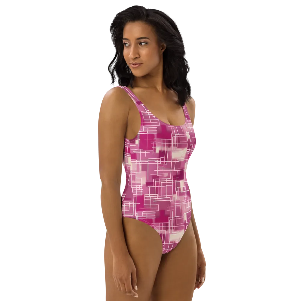 Neon Grid on One-Piece Swimsuit — Right