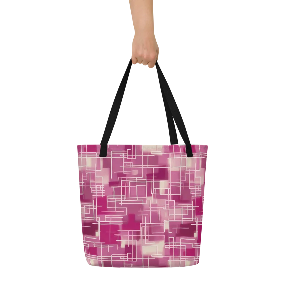 Neon Grid on Large Tote Bag W/ Pocket — Front