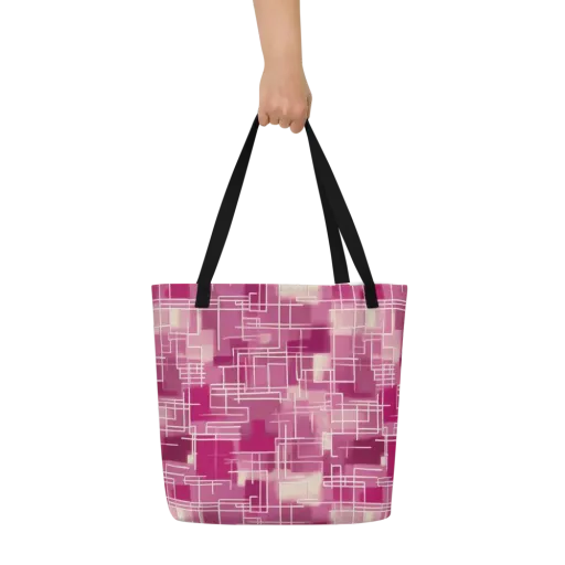 Neon Grid on a Large Tote Bag W/ Pocket