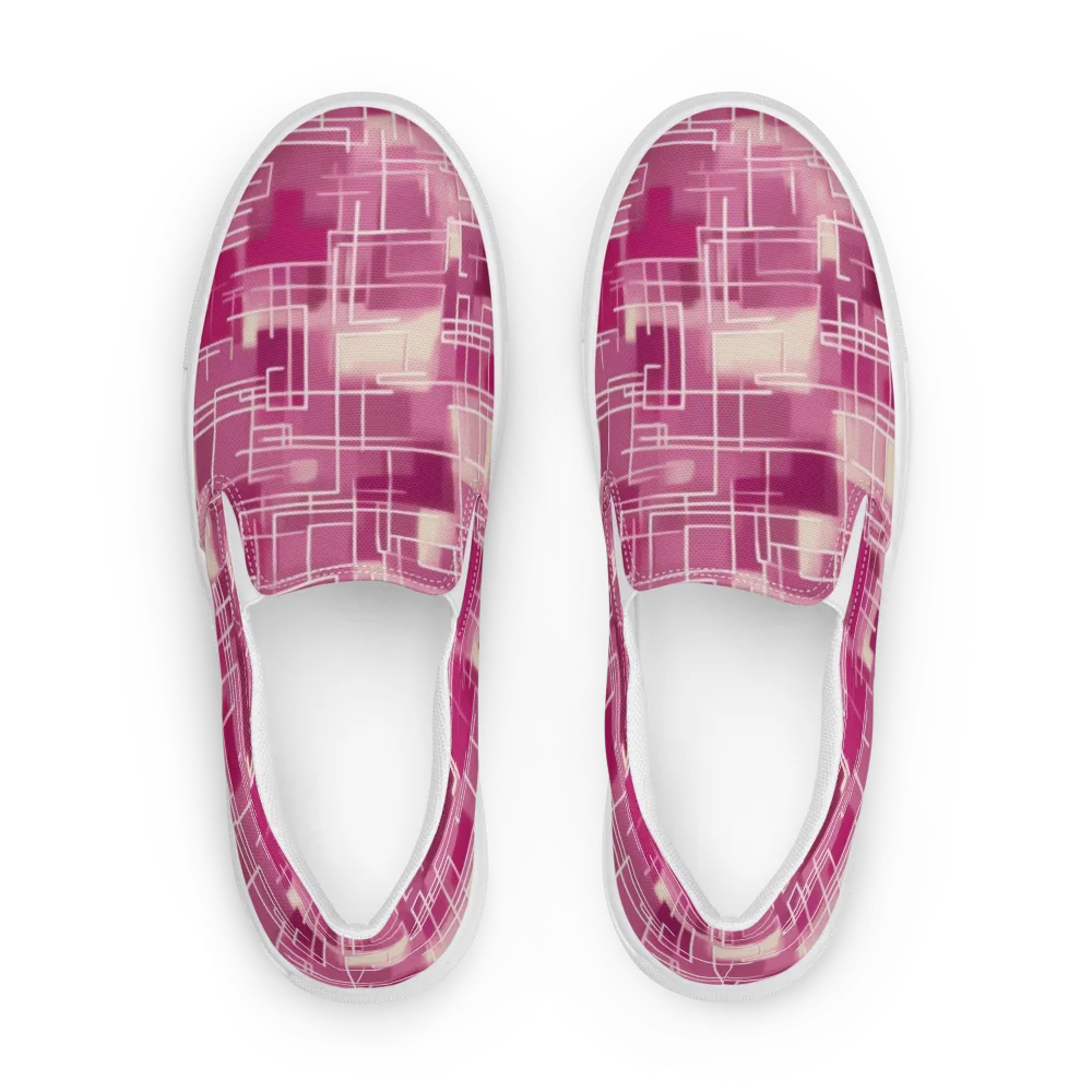 Neon Grid on Women's Slip-On Canvas Shoes — Front