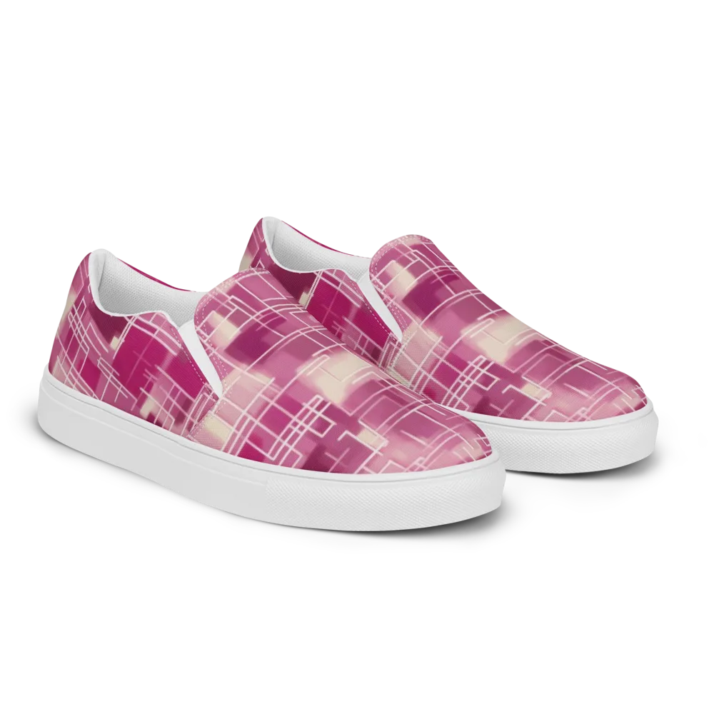 Neon Grid on Women's Slip-On Canvas Shoes — Right Front