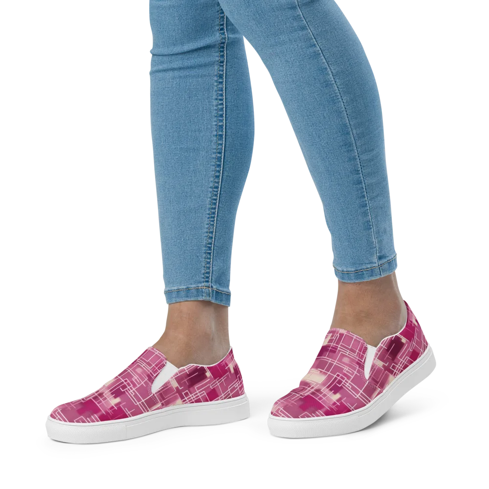 Neon Grid on Women's Slip-On Canvas Shoes — Front