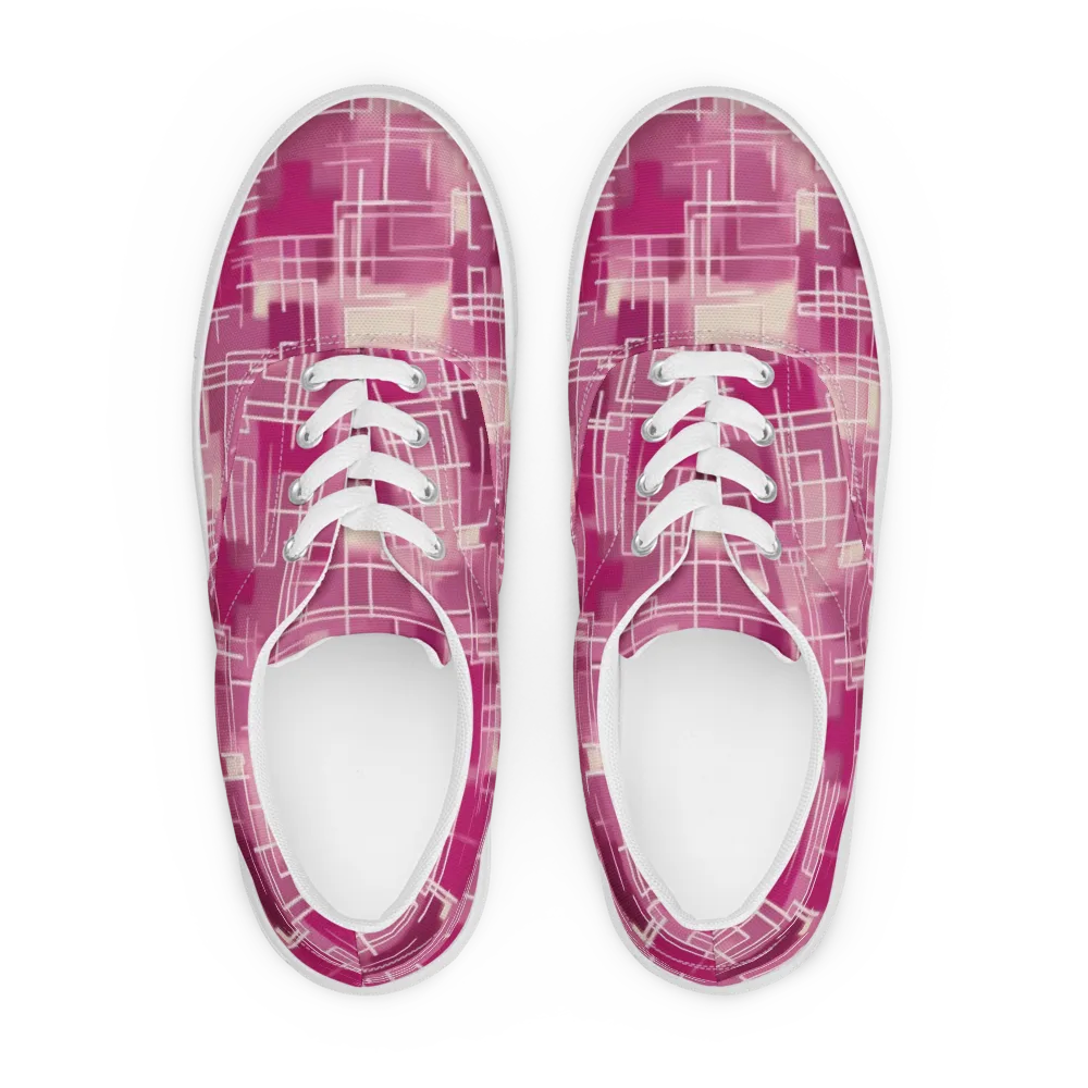 Neon Grid on Men's Lace-Up Canvas Shoes — Front