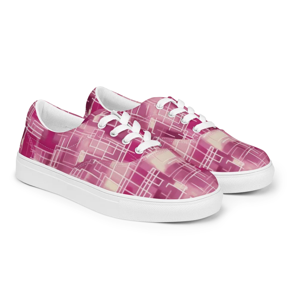 Neon Grid on Men's Lace-Up Canvas Shoes — Right Front