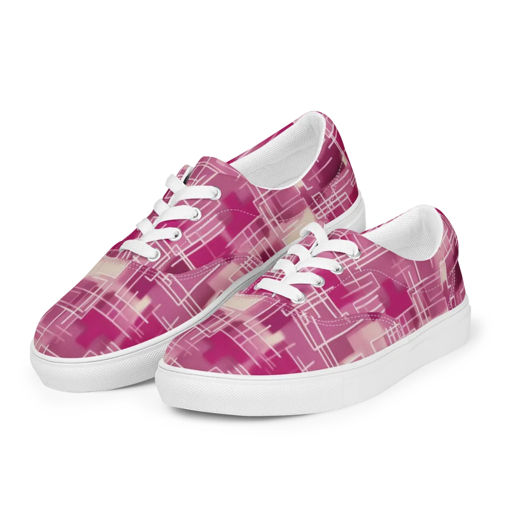 Neon Grid on Men's Lace-Up Canvas Shoes — Left Front