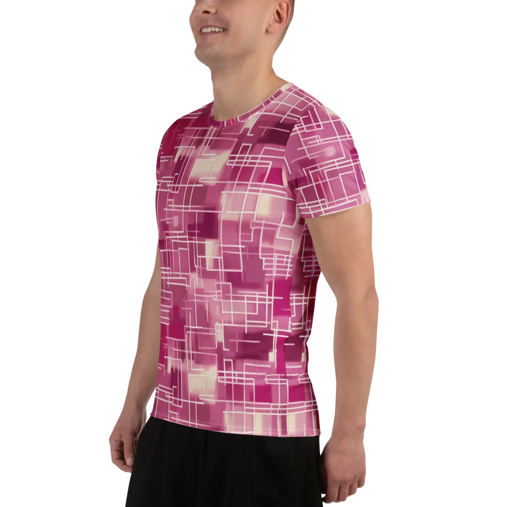 Neon Grid on Men's Athletic T-Shirt — Left