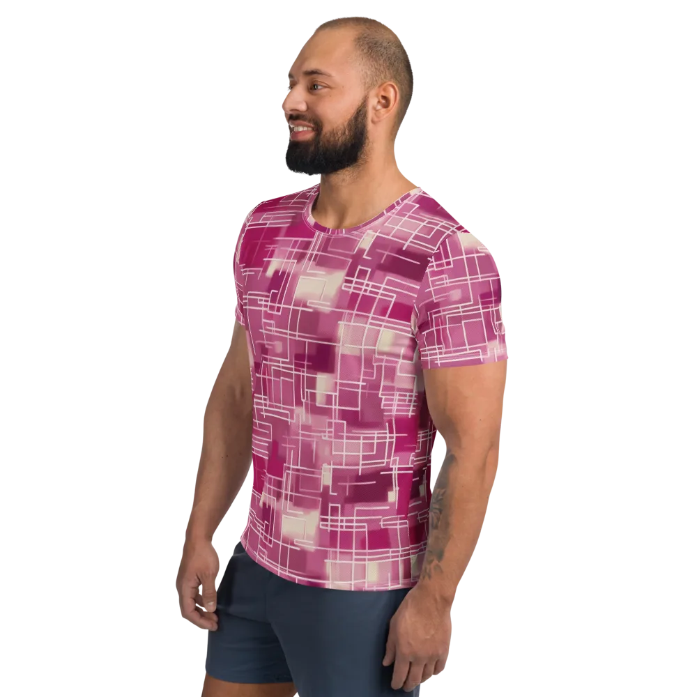 Neon Grid on Men's Athletic T-Shirt — Left