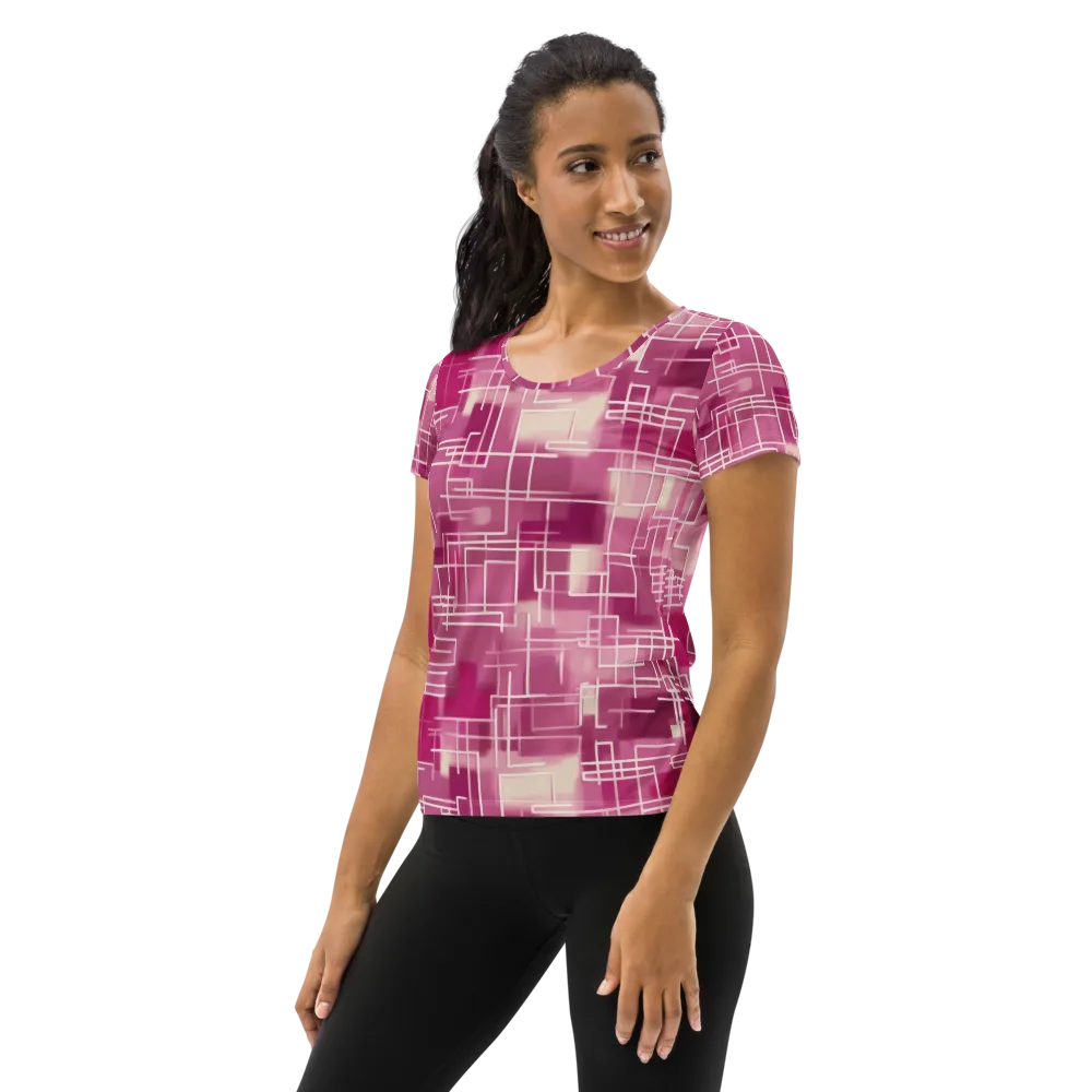 Neon Grid on Women's Athletic T-Shirt — Left