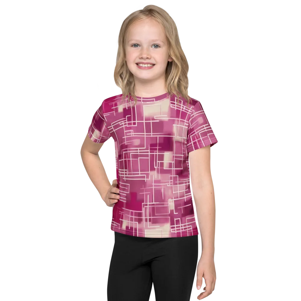 Neon Grid on Kids Crew Neck T-Shirt — Front