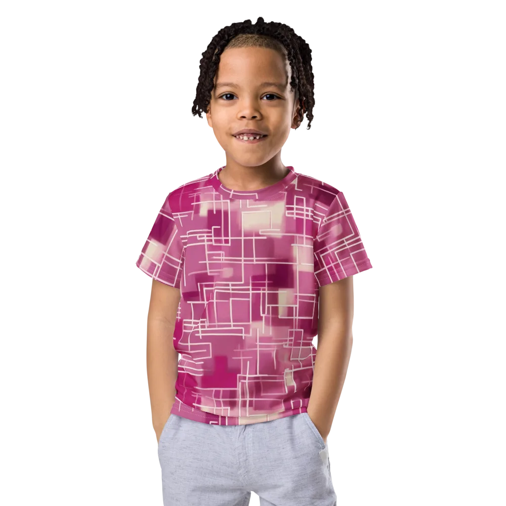 Neon Grid on Kids Crew Neck T-Shirt — Front