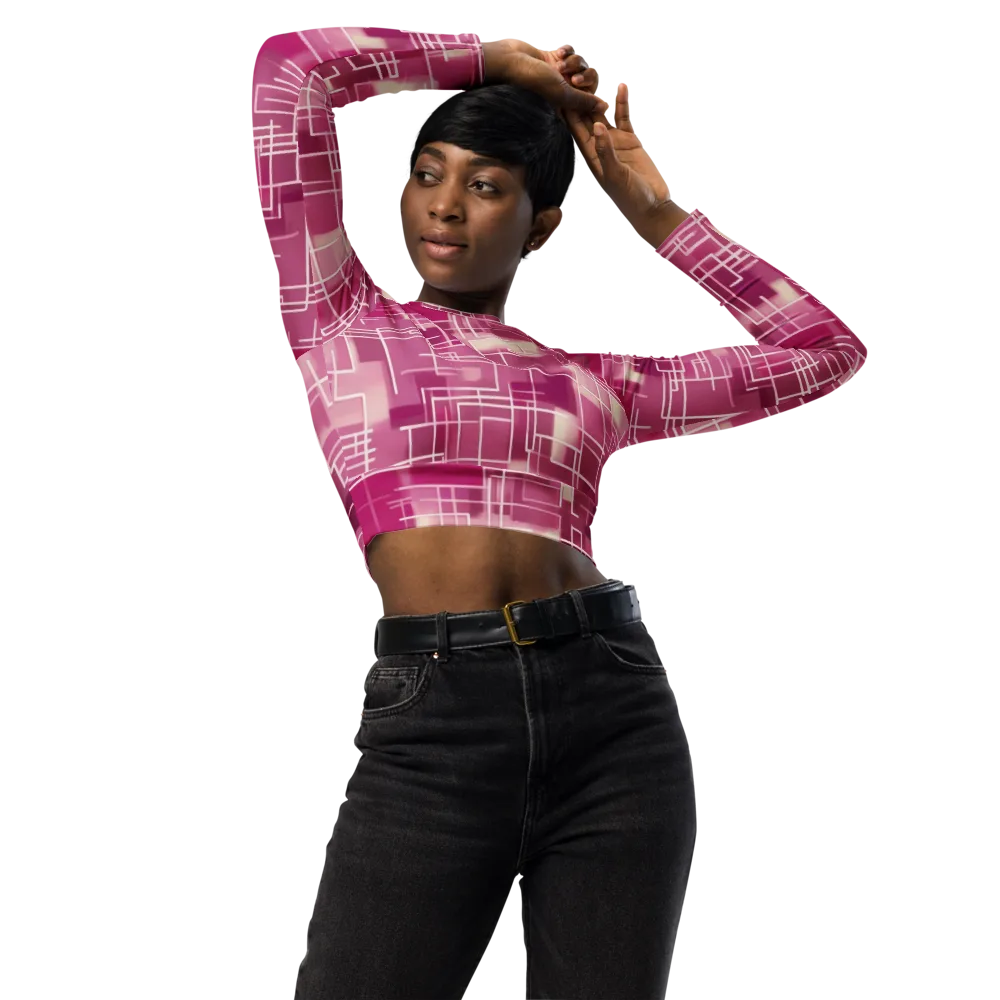 Neon Grid on Long Sleeve Crop Top — Front