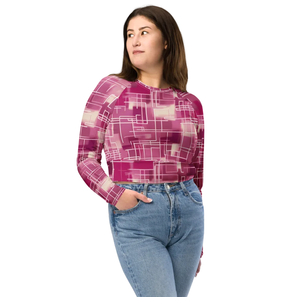 Neon Grid on Long Sleeve Crop Top — Front