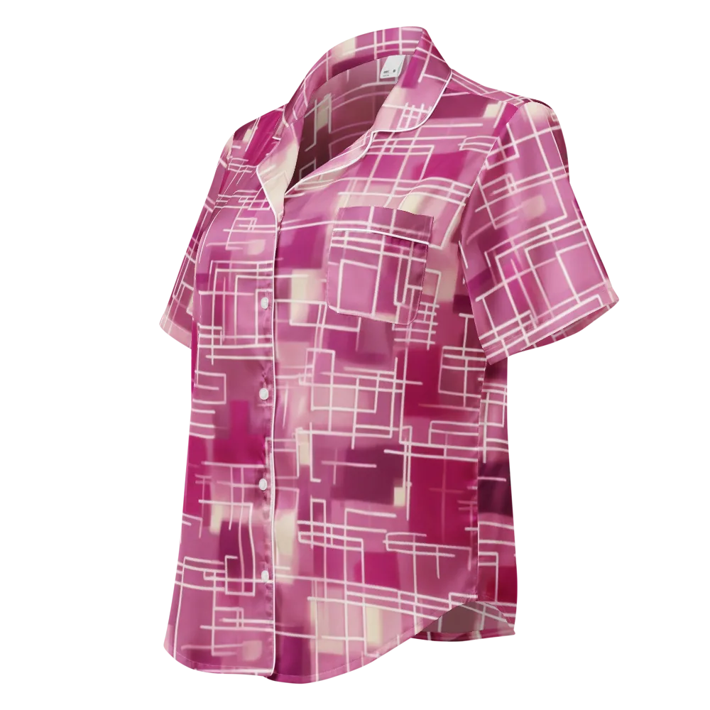 Neon Grid on Women's Short Sleeve Pajama Top — Left Front