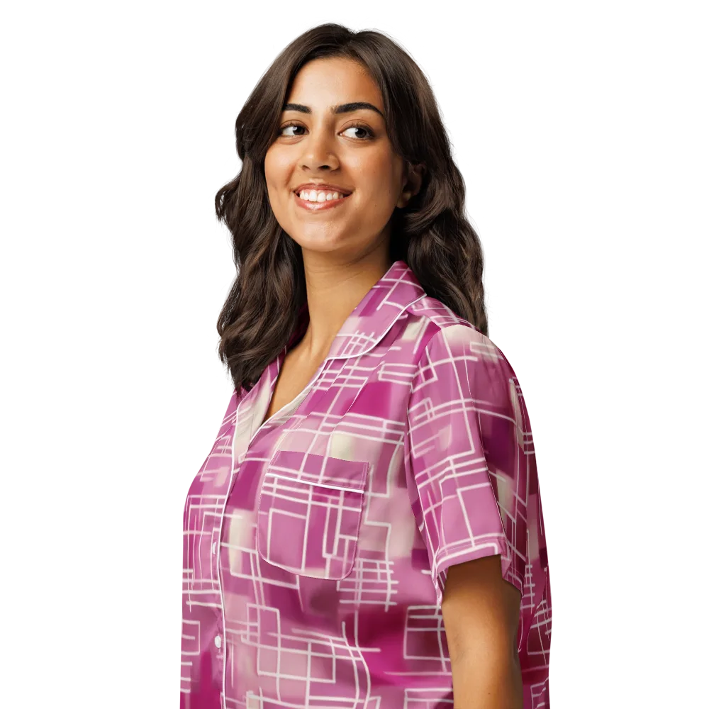 Neon Grid on Women's Short Sleeve Pajama Top — Left Front