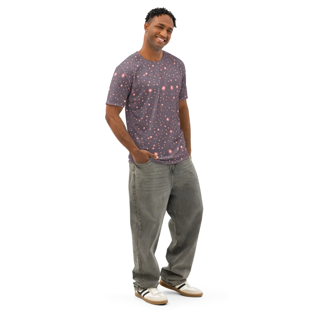 Coral Stardust on Men's Cotton Crew Neck T-Shirt — Right Front