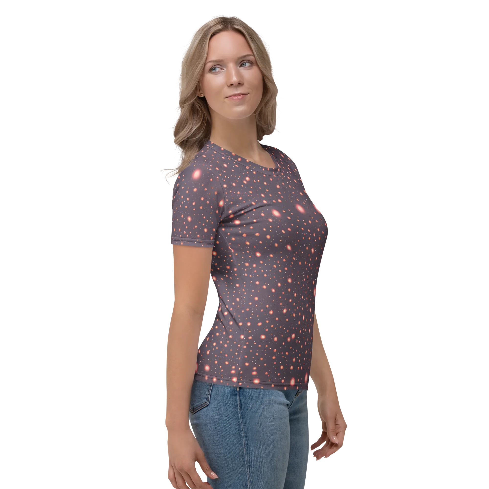 Coral Stardust on Women's Crew Neck T-Shirt — Right